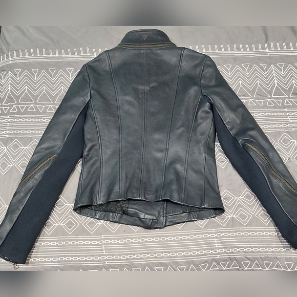 Sam Edelman Dark Green Leather Jacket Size XS - Picture 7 of 10